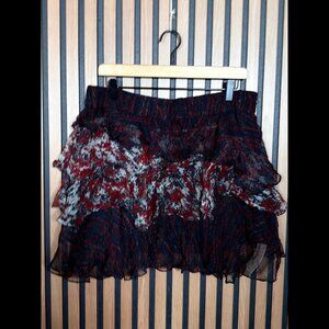 IRO Mini Skirt 34 Women’s Black Red Loey Ruffled Tulle Trim